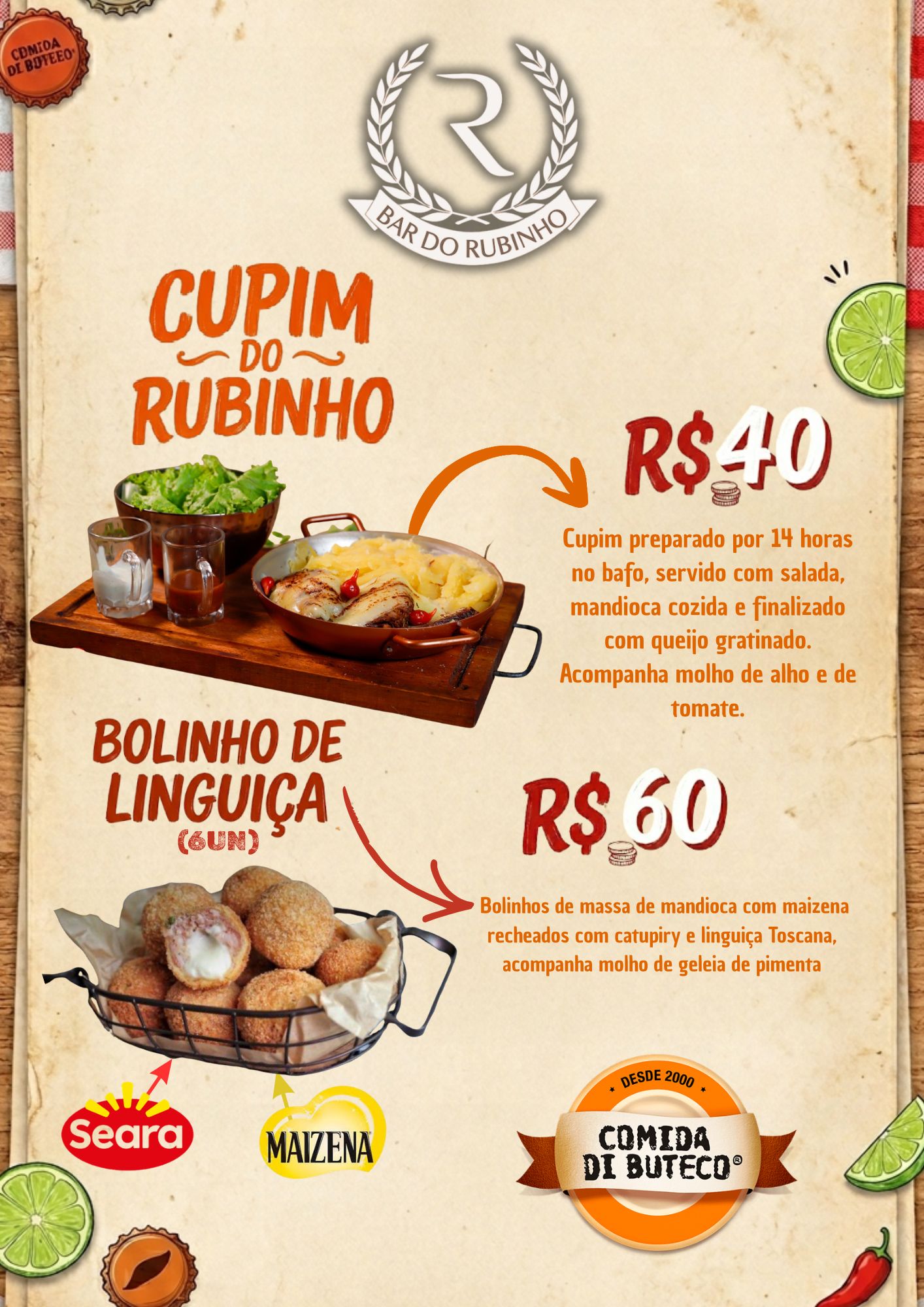 Cardápio Comida Di Buteco do Bar do Rubinho